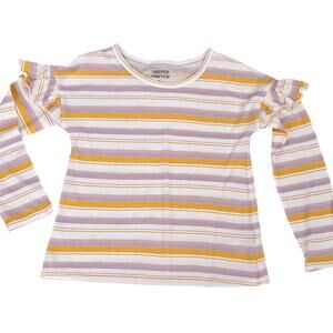 NWT Harper Canyon Girls Long Sleeve White Purple Stripe Top Ruffle Sleeve Size 5
